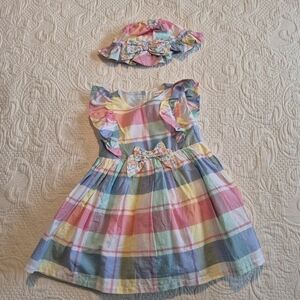 Tommy Bahama dress girls 18 months dress with matching hat plaid EUC